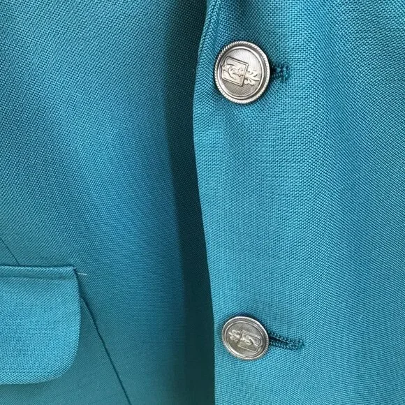 Vintage 46L Men's Teal Blue Blazer Jacket Vented Single Breasted Fully Lined - Picture 10 of 13